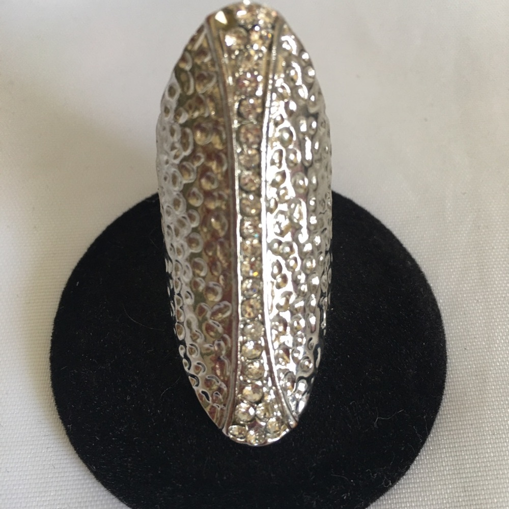 Stainless Steel Embossed Ring with Crystals